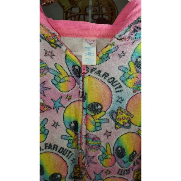 The Children’s Place Kids Alien Fleece Hooded Pajama XL 14 Rainbow - Picture 4 of 6